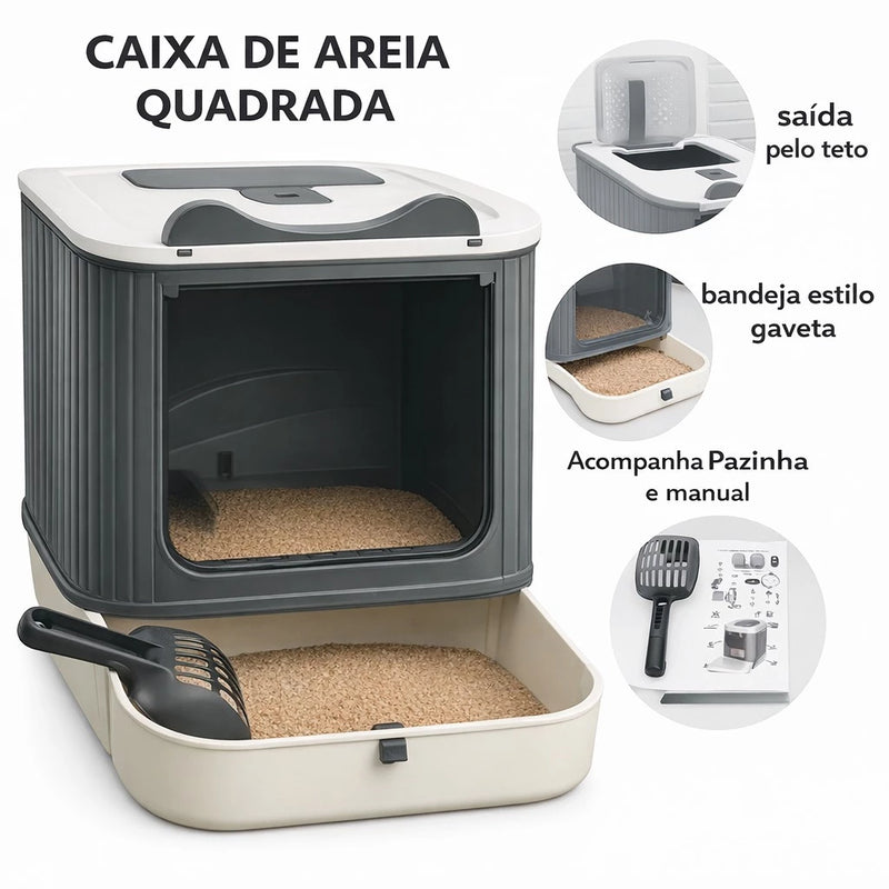 Caixa de Areia Fechada Para Gatos Banheiro Higiênico Luxo + Pá e Filtro Anti Odor