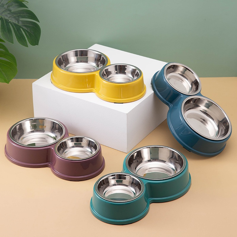 Comedouro e bebedouro inox Duplo para bicho de estimação cachorro ou gatos C/antiderrapante