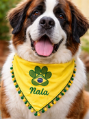Bandana pet personaliza com a patinha do brasil + nome do pet+ pompom verde e amarelo TAM: P,M,G,GG