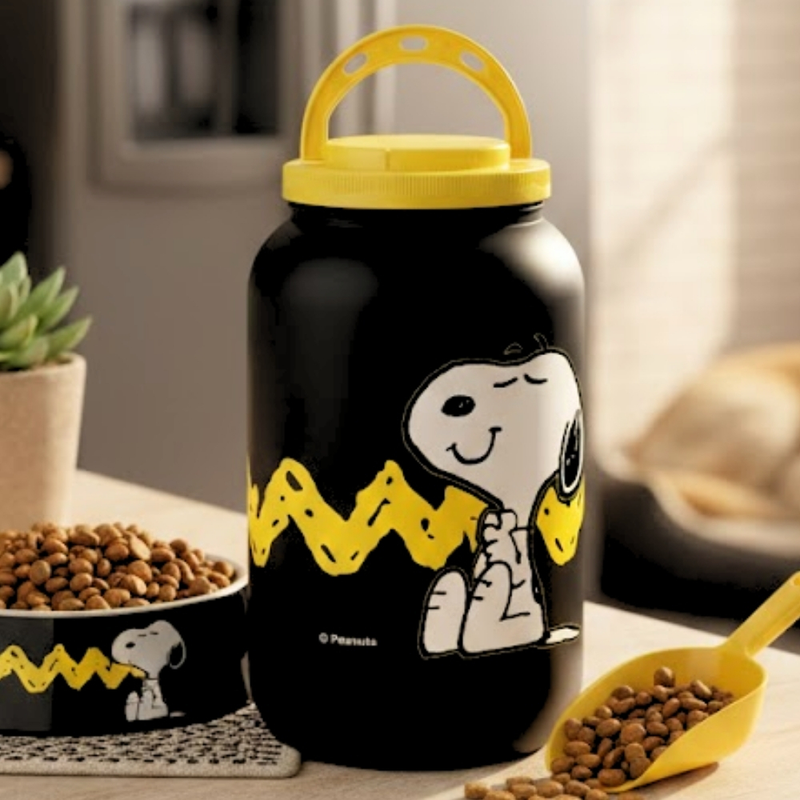 Porta Ração e Petisco Snoopy Preto Pote Ração Cachorro 3,6LT