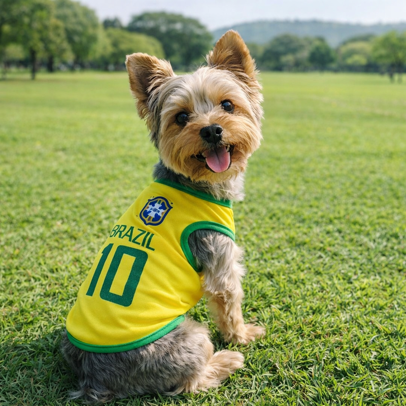 Roupinha Pet Brasil Camisa Copa do Mundo Nº10 Roupa para Cachorro e Gato Torcida