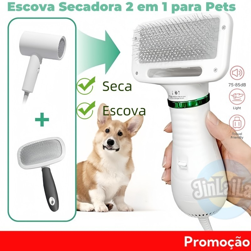 Escova Secadora Pet 110V- 2 EM 1 Seca Remove Pelos Cachorro Coelho Gato ，Baixo Ruído!